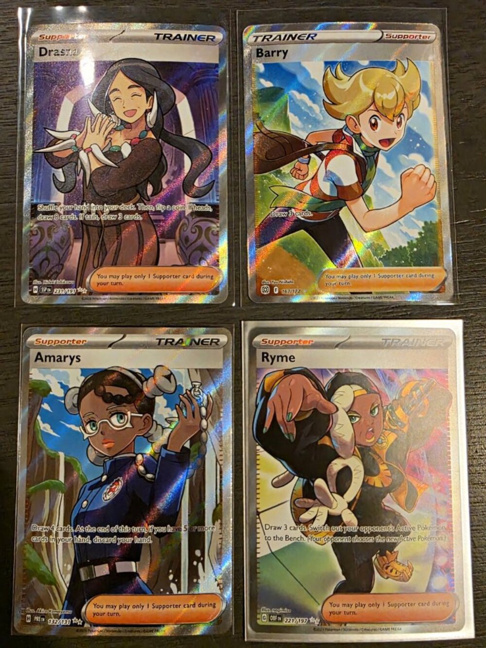 Nintendo Pokemon TCG Full Art Holo Supporter 4-Card Lot Drasna/Barry/Amarys/Ryme